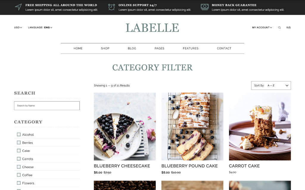 Screenshot of LaBelle Category Filter demo website