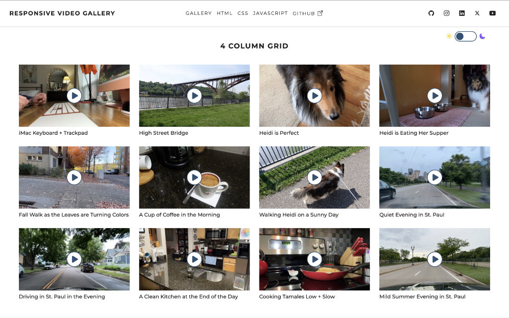 Screenshot of Responsive Video Gallery production website